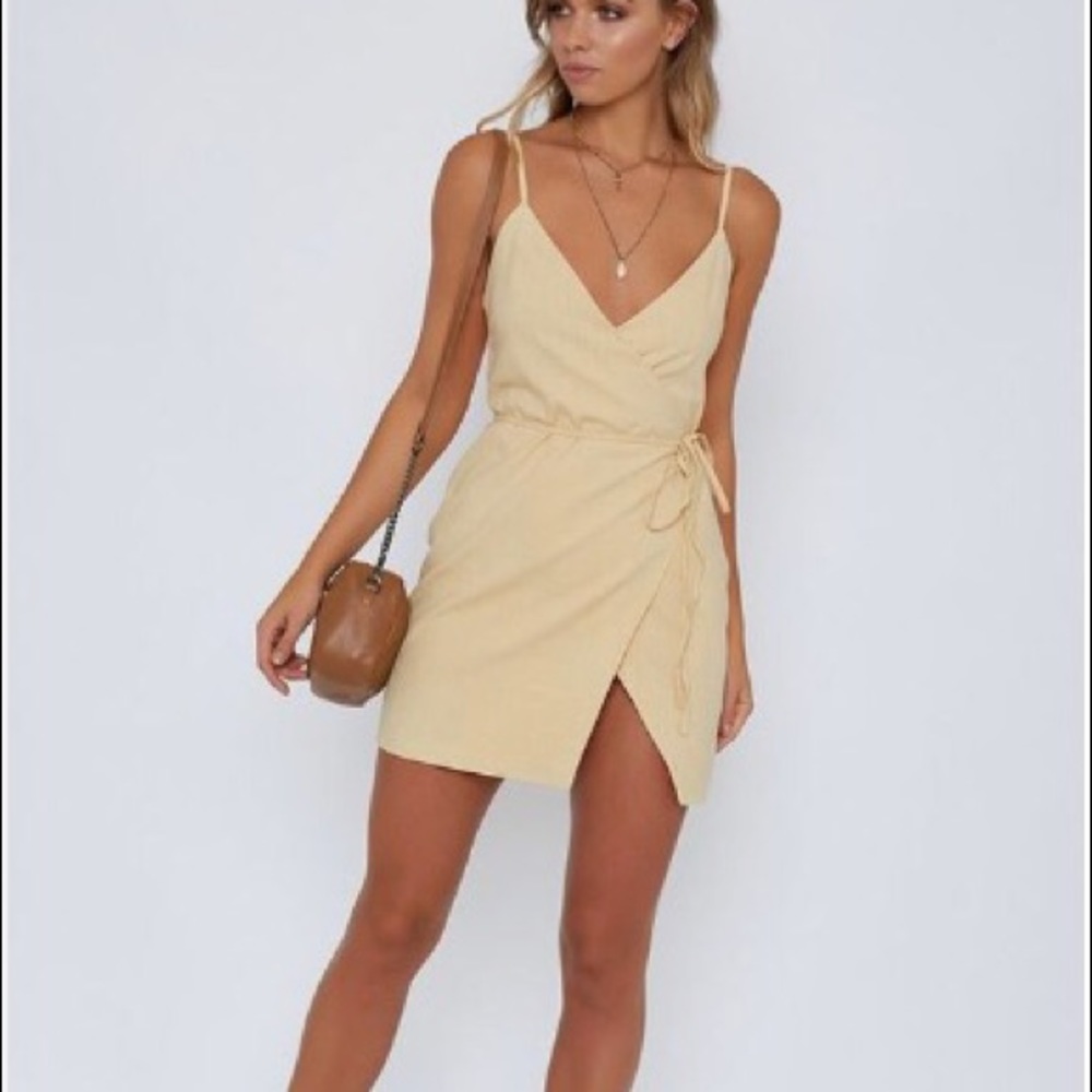 Beginning Boutique Sasha mini yellow wrap dress